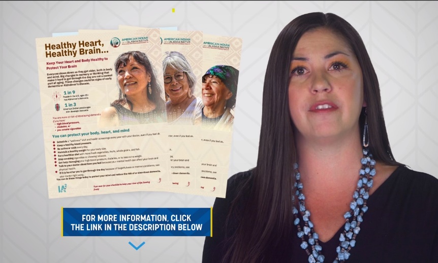 Breana Dorame with screenshot of Healthy Heart, Healthy Brain fliers