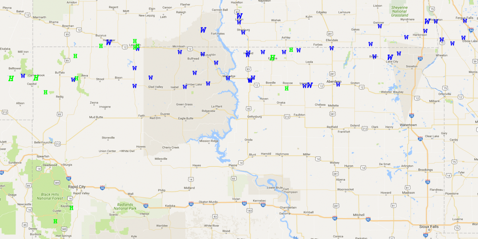 Locations of Hail and Wind Reports across the region during the evening of August 9 into the early morning hours of August 10.