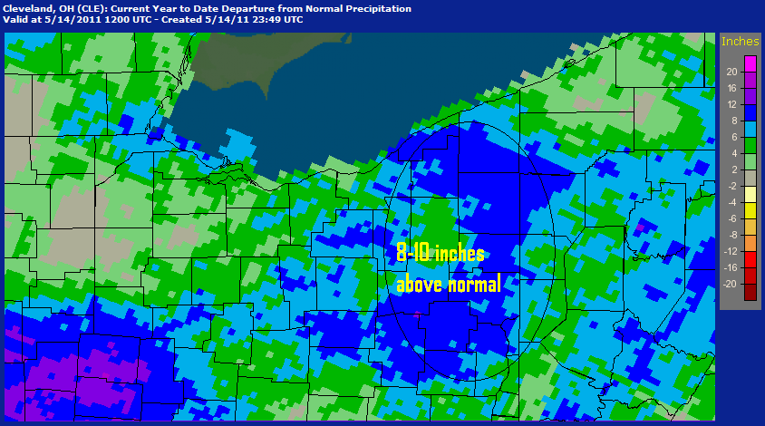 Year-to-Date precipitation: inches above normal
