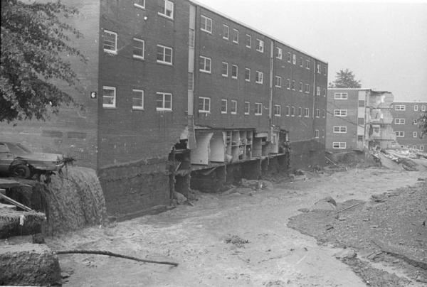 Flood damage at the Solomon housing project, Johnstown, PA, July, 1977. Photo credit: Merle Agnello for the Tribune-Democrat.