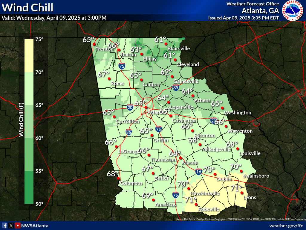 map of latest wind chill values