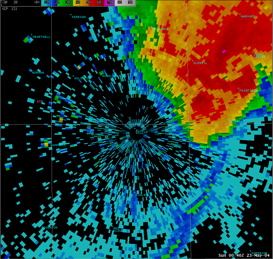 07:40 pm CDT Clay County 0.5 Degree Reflectivity