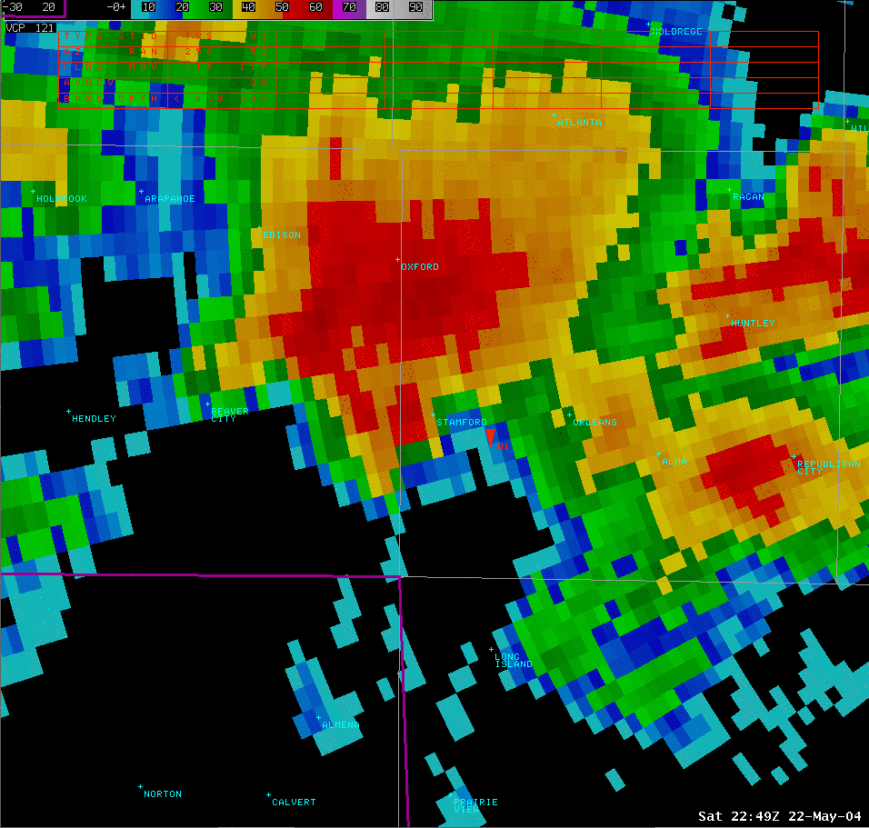 05:49 pm CDT Furnas County 0.5 Degree Reflectivity
