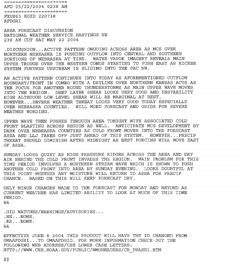 Forecast Discusiion for May 22nd, 2004.