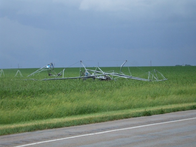 Overturned pivots near Hampton, NE. Photo by Lonnie Kopecky.
