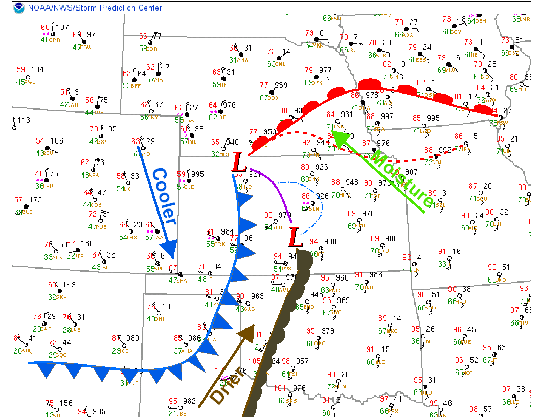 surface weather map at 4 pm