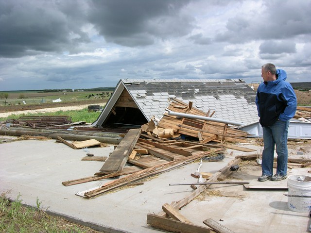 Outbuilding destroyed. Our Warning Coordination Meteorologist (WCM) stands by during our damage survey.