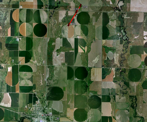 Track of EF0 tornado located about 1 to 3 miles south of Tipton.