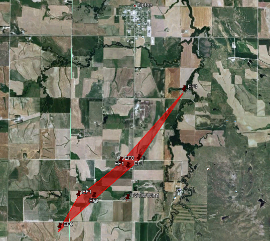 Track of EF0 tornado located about 1 to 3 miles south of Tipton.