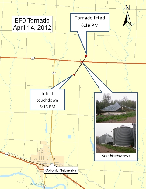 Track of EF0 tornado located about 4 miles northeast of Oxford. 