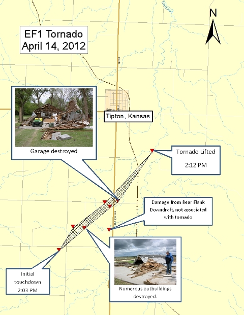 Track of EF0 tornado located about 1 to 3 miles south of Tipton.