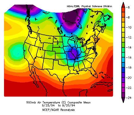 500hPa temperatrues September 25, 1994