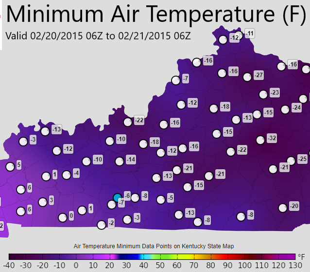 Low temperatures February 20, 2015
