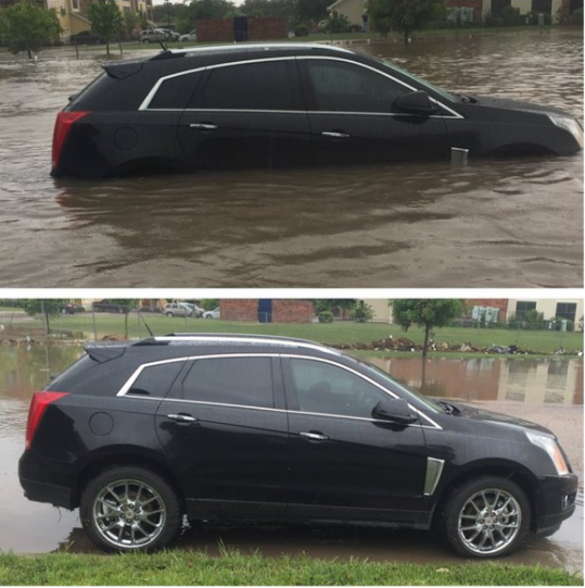 Picture of flooding in southwest Lubbock on 1 June 2016. The right picture is from Hector Iafuente. 