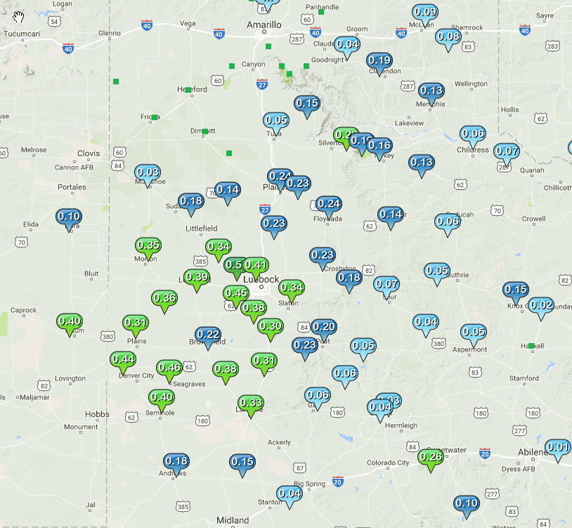 Rain totals measured by the West Texas Mesonet from 1-2 January 2017.