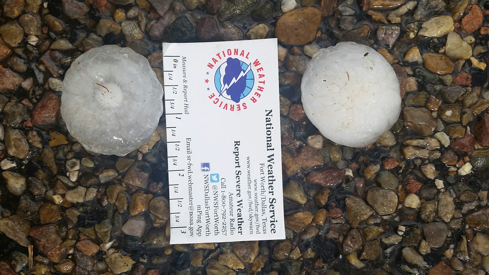 Picture of large hail that fell in northern Childress County on Wednesday evening (3 April 2019). The image was taken at the intersection of FM 1619 and County Road F and relayed by Randy Jennings.