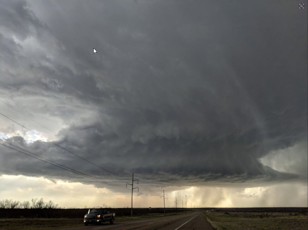 Severe thunderstorm over northern Childress CountyÂ on Wednesday eveningÂ (3Â April 2019). The picture was captured by Alex Spahn.