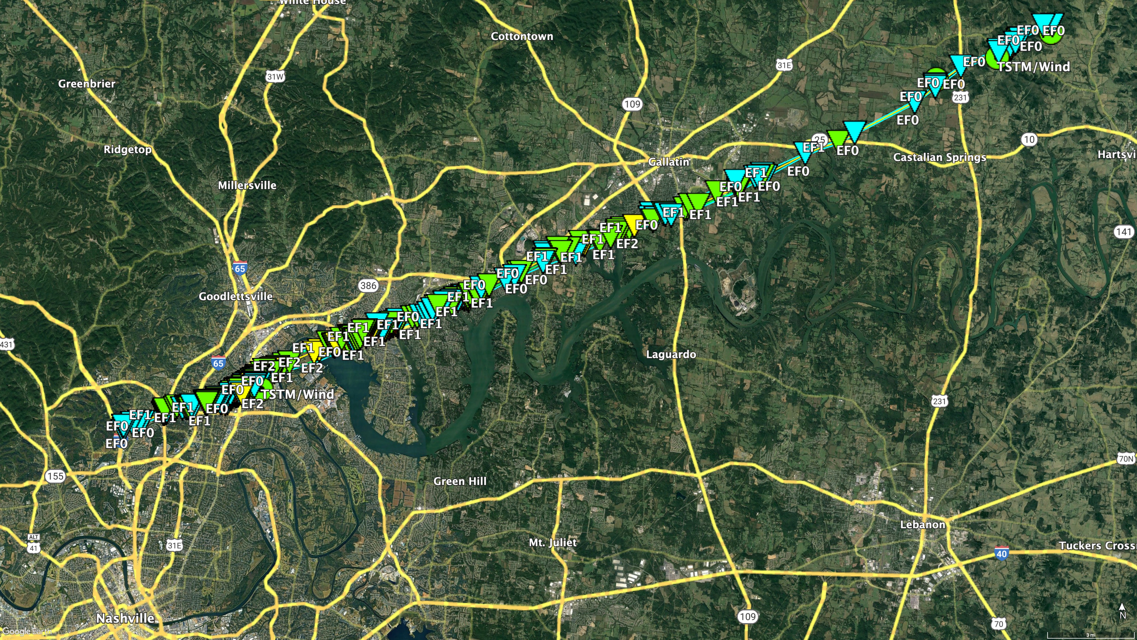 Davidson Sumner Trousdale County Tornado Path Map