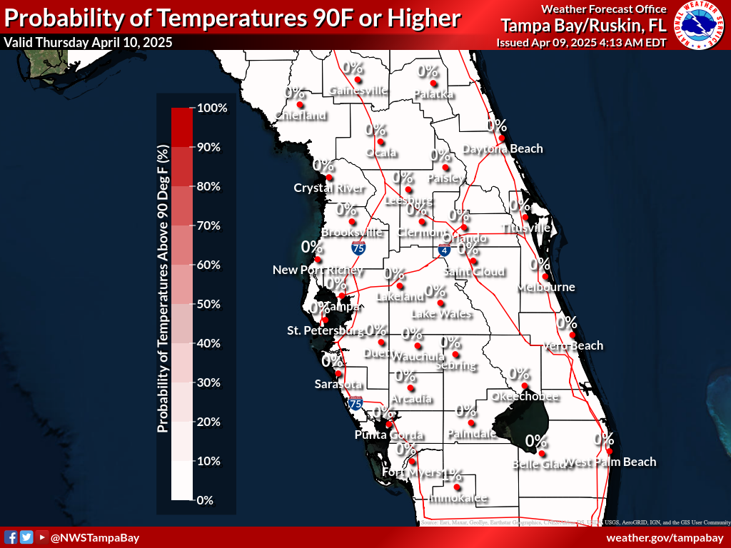 Probability of Temperature 90F or greater Day 2